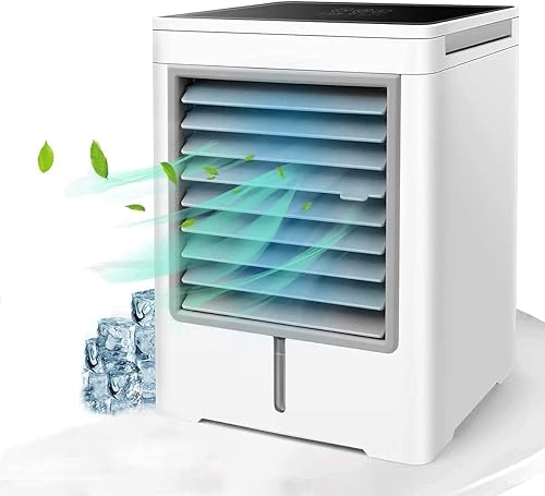 Enfriador de aire personal, acondicionador evaporativo portátil con 3 velocidades de viento, pantalla táctil, pequeño ventilador de refrigeración de