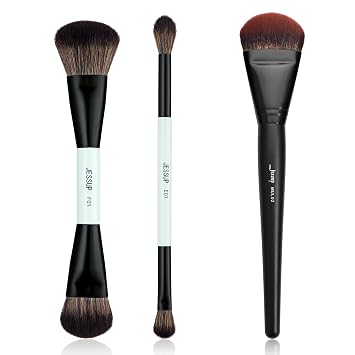 Jessup Foundation Brush for Liquid MUL02 Bundled with Double Sided Makeup Brushes T502