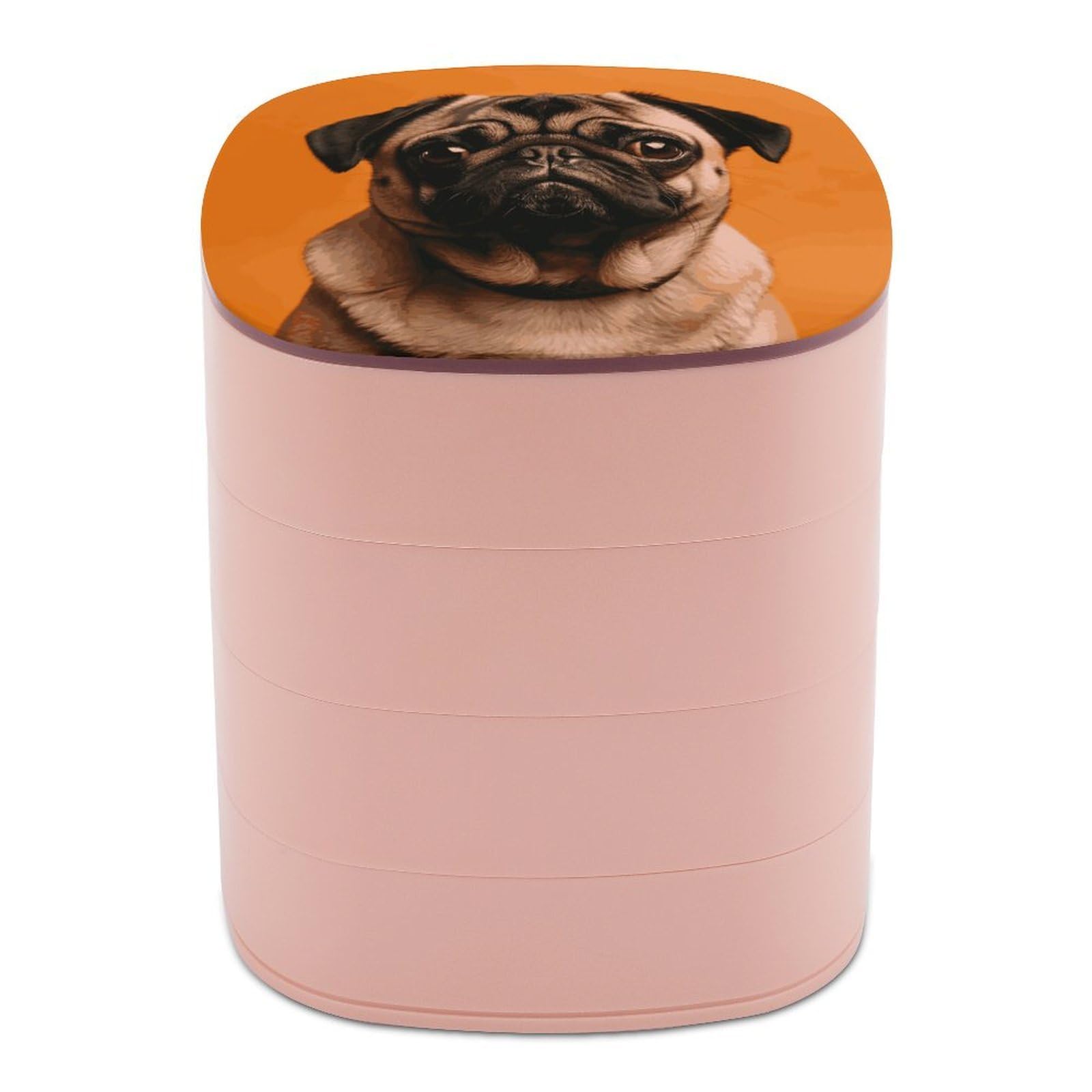 Btcowzrv Women's Style A Pug Jewelry Organizer With Mirror, 4-Layer Rotating Jewelry Box For Ring Earring Necklaces Bracelets Hair Accessories, Gift For