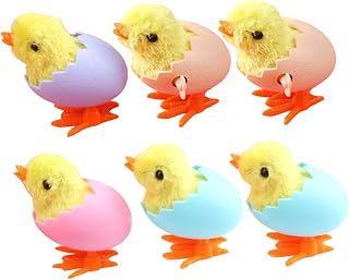 TOYANDONA 6Pcs Plush Wind-up Jumping Chick for Easter Party Favors Cute Clockwork Chicken Plush Chicks for Decorative Novelty Hopping for Hand Skill Development Random Color