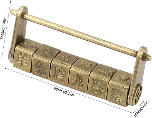 Miniatura 2 de Candado de combinación, bloqueo de código, cerradura de contraseña antigua, vintage, exquisitos personajes chinos, candado del zodiaco para