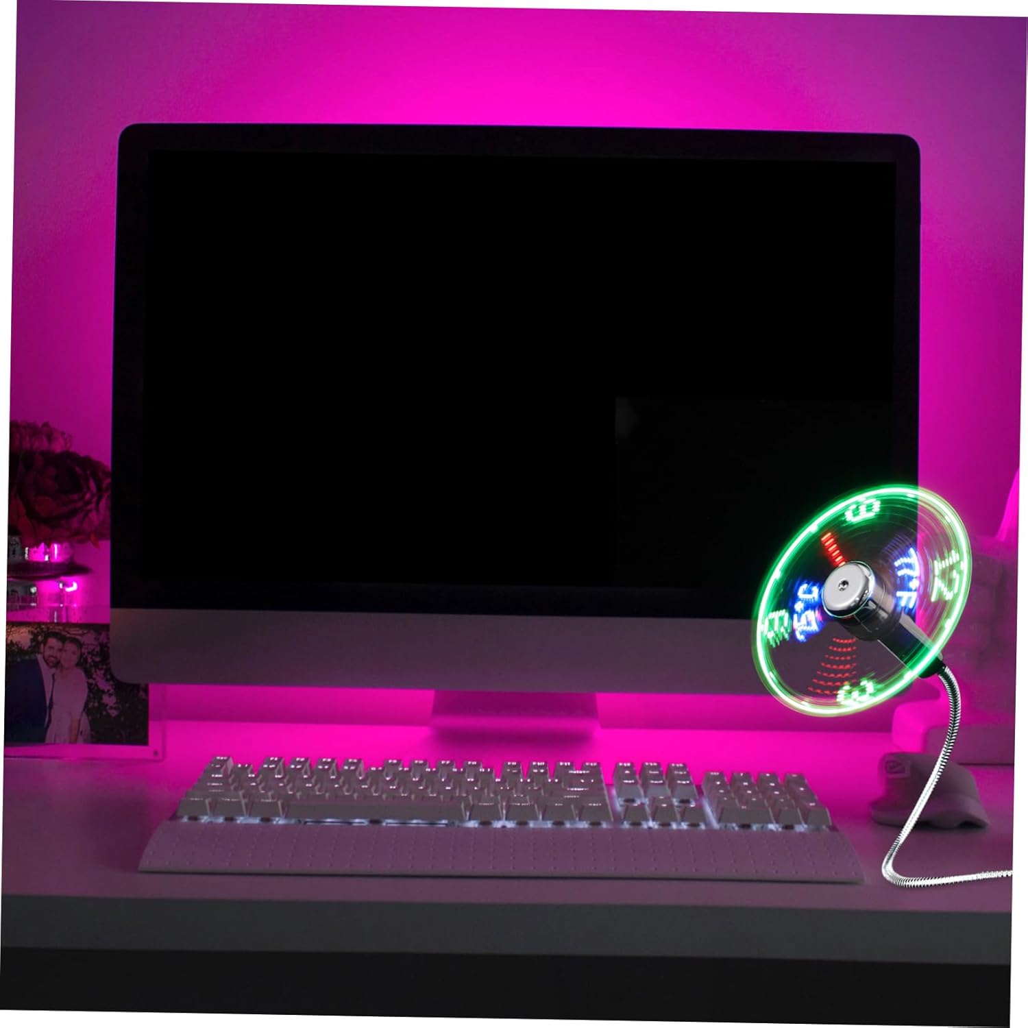 3pcs USB Clock Fan with Temperature Display Portable Gooseneck Cooling Fan for Computer Lightweight Design for Outdoor Camping Desk Use