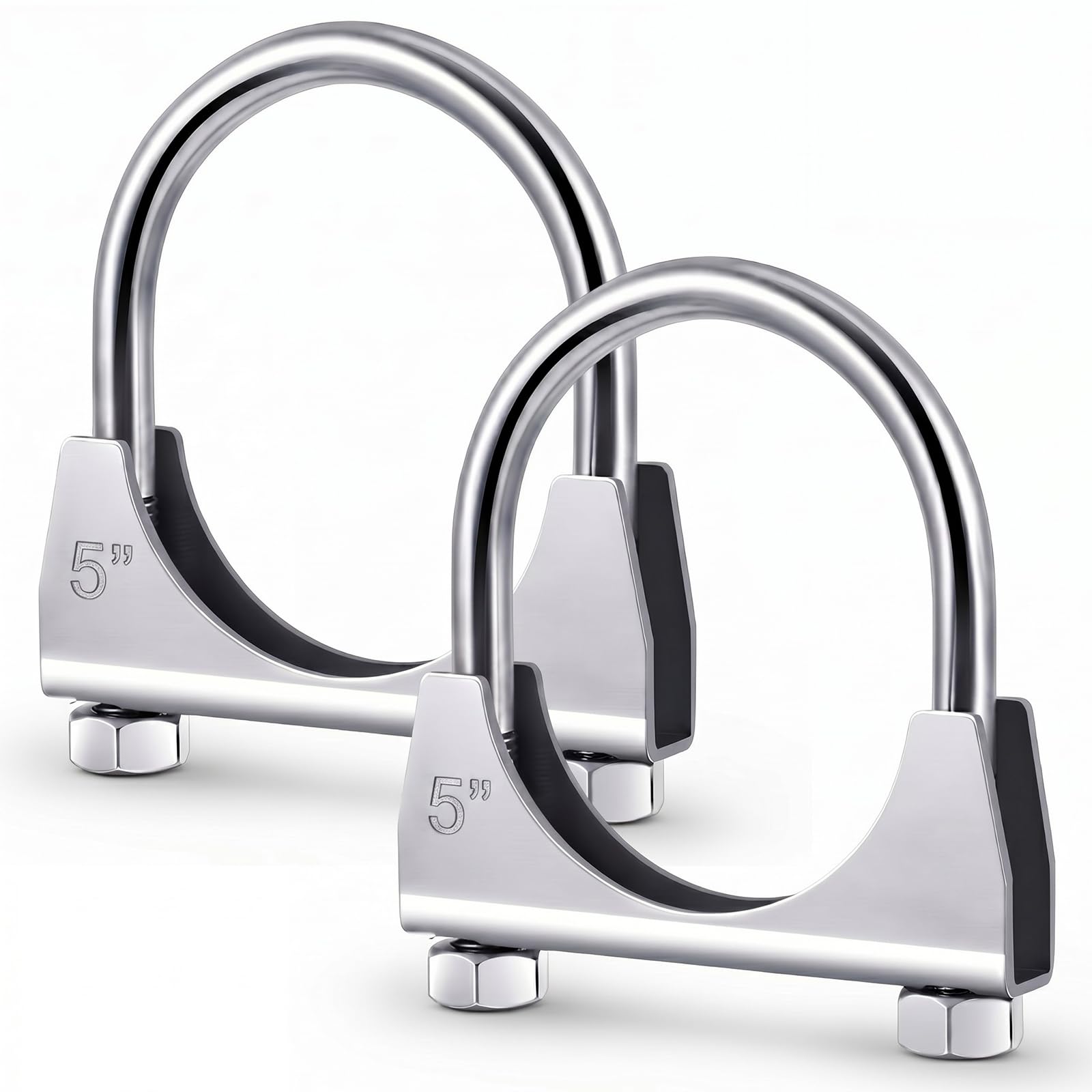 2 Pcs 5" Exhaust Clamp Heavy Duty U-bolt Exhaust Clamp - Saddle Design Muffler Pipe Connector, Tip Hook Clip, Galvanized Iron, Fits 5" Od Pipes