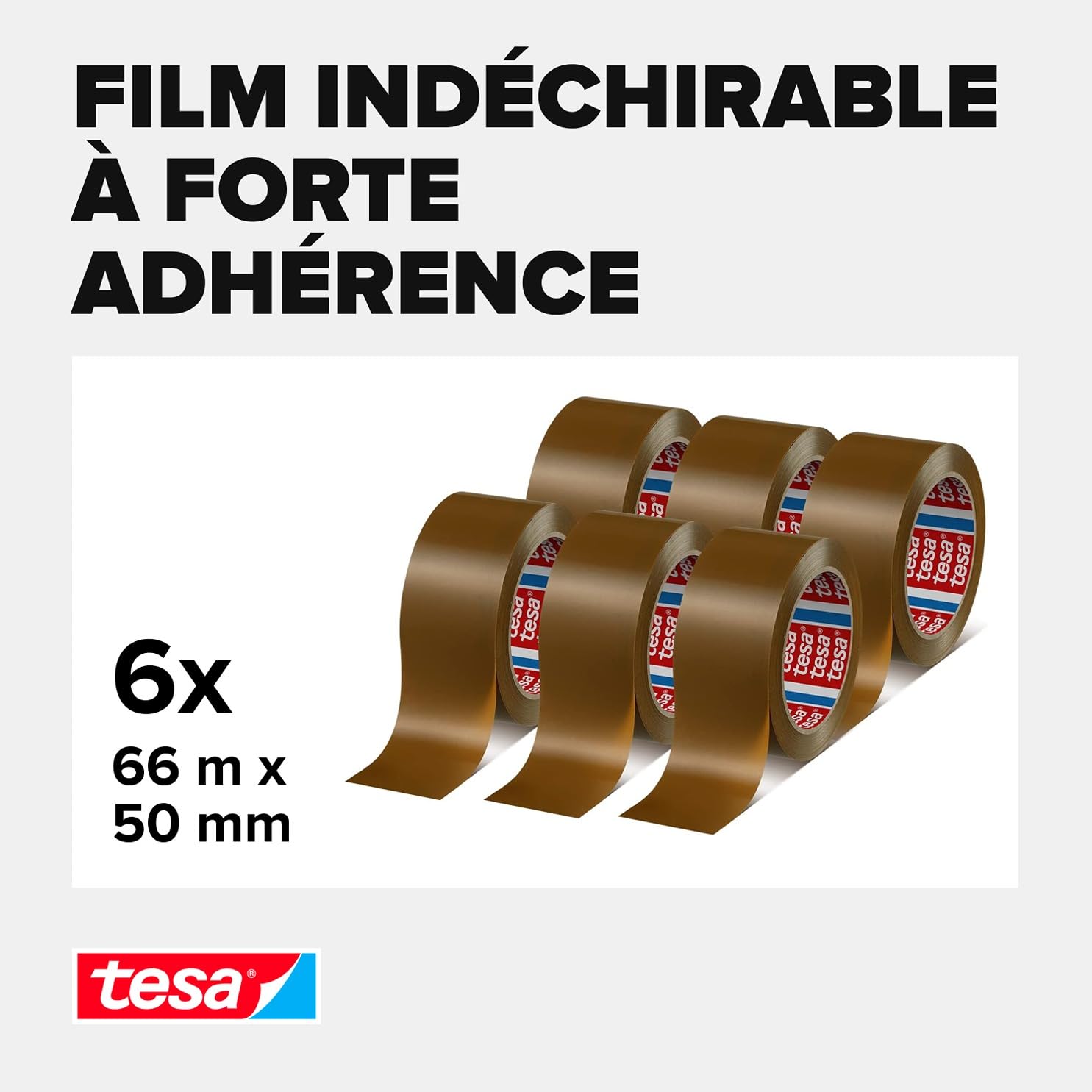 tesapack 4124 Lot de 6 Rubans Adhésifs d'Emballage PVC - Adhésif Premium de Qualité Supérieure pour Emballage de Colis et Cartons - Marron - 6 Rouleaux de 66 m x 50 mm Chacun