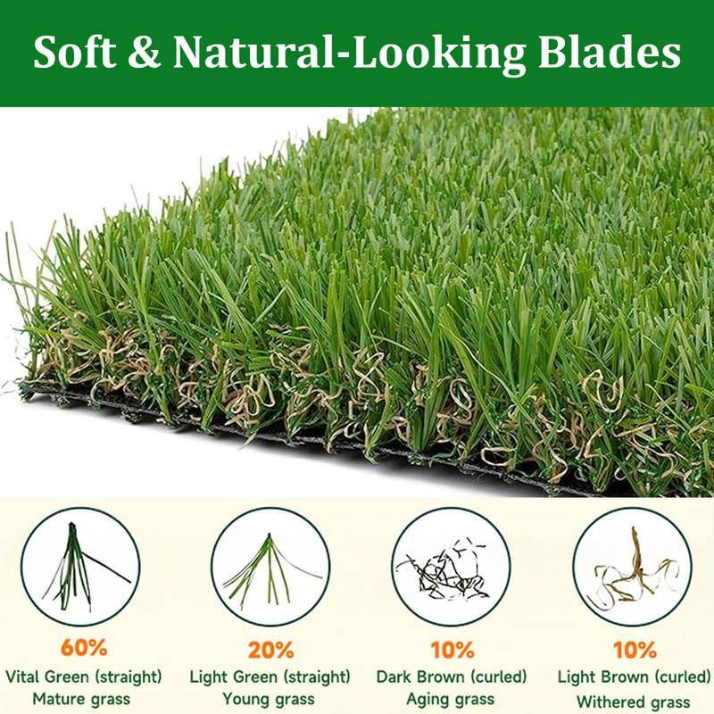 High-Density Artificial Turf Grass 14FT x 86FT, 1.38" Realistic Fake Lawn Rug, Durable Synthetic Grass with Drainage Holes for Outdoor Landscaping, Yard, Garden, Patio