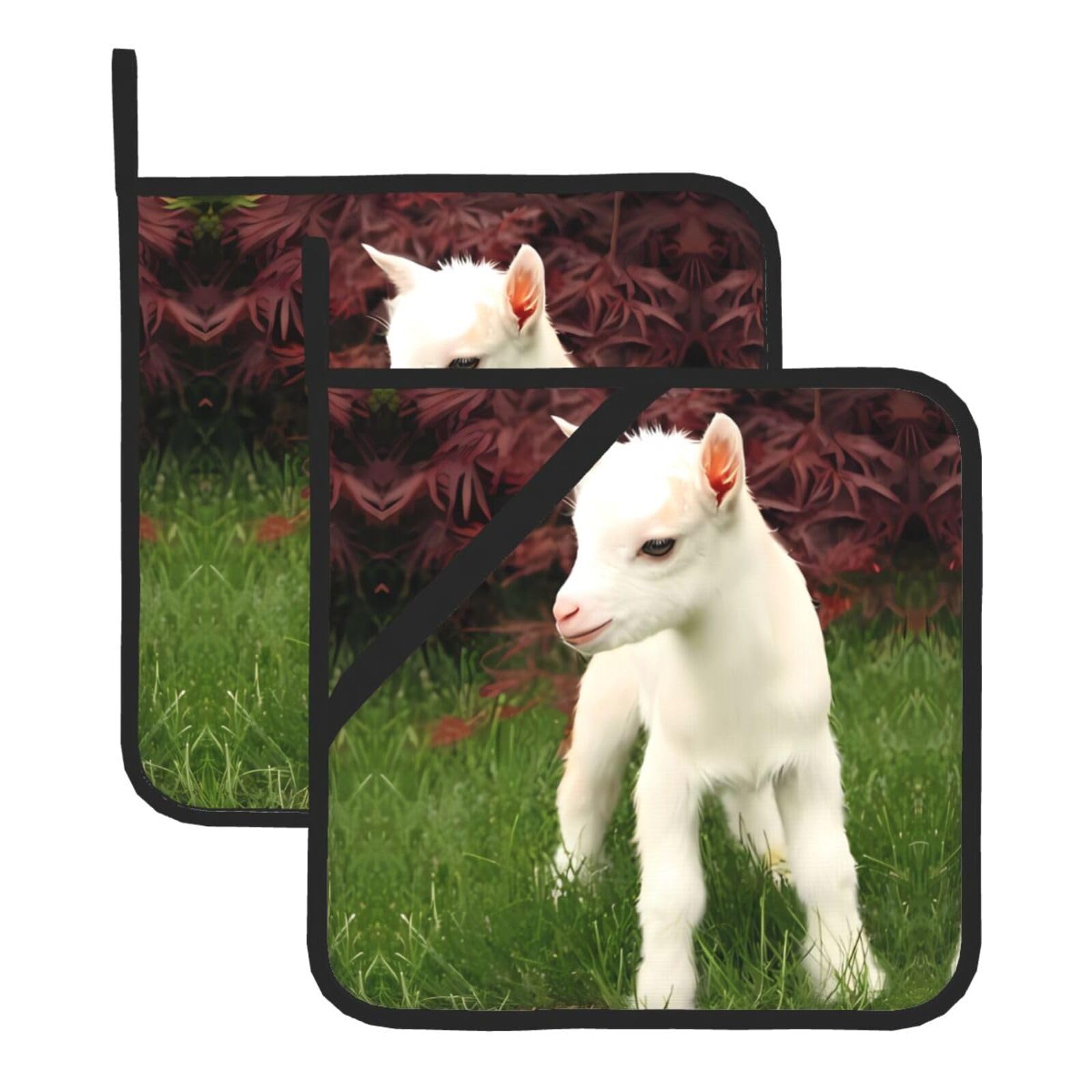 WHJSSF Cute lamb Prints Square Pot Holders - Heat Resistant Kitchen Trivets 2-Pack - Waterproof Covers for Hot Dishes, Oven & Grill with Hanging Loop