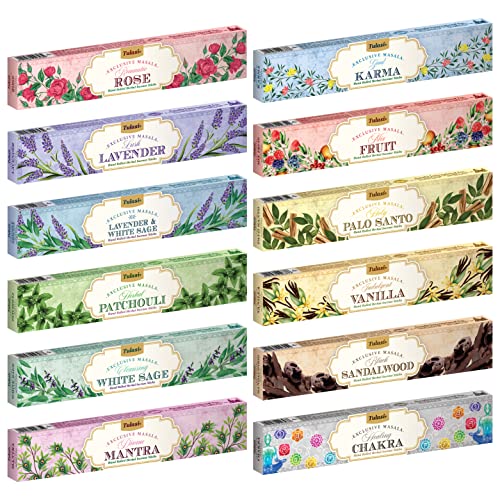 Tulasi Incense Sticks Set of 12 Scents (180 Sticks) Variety