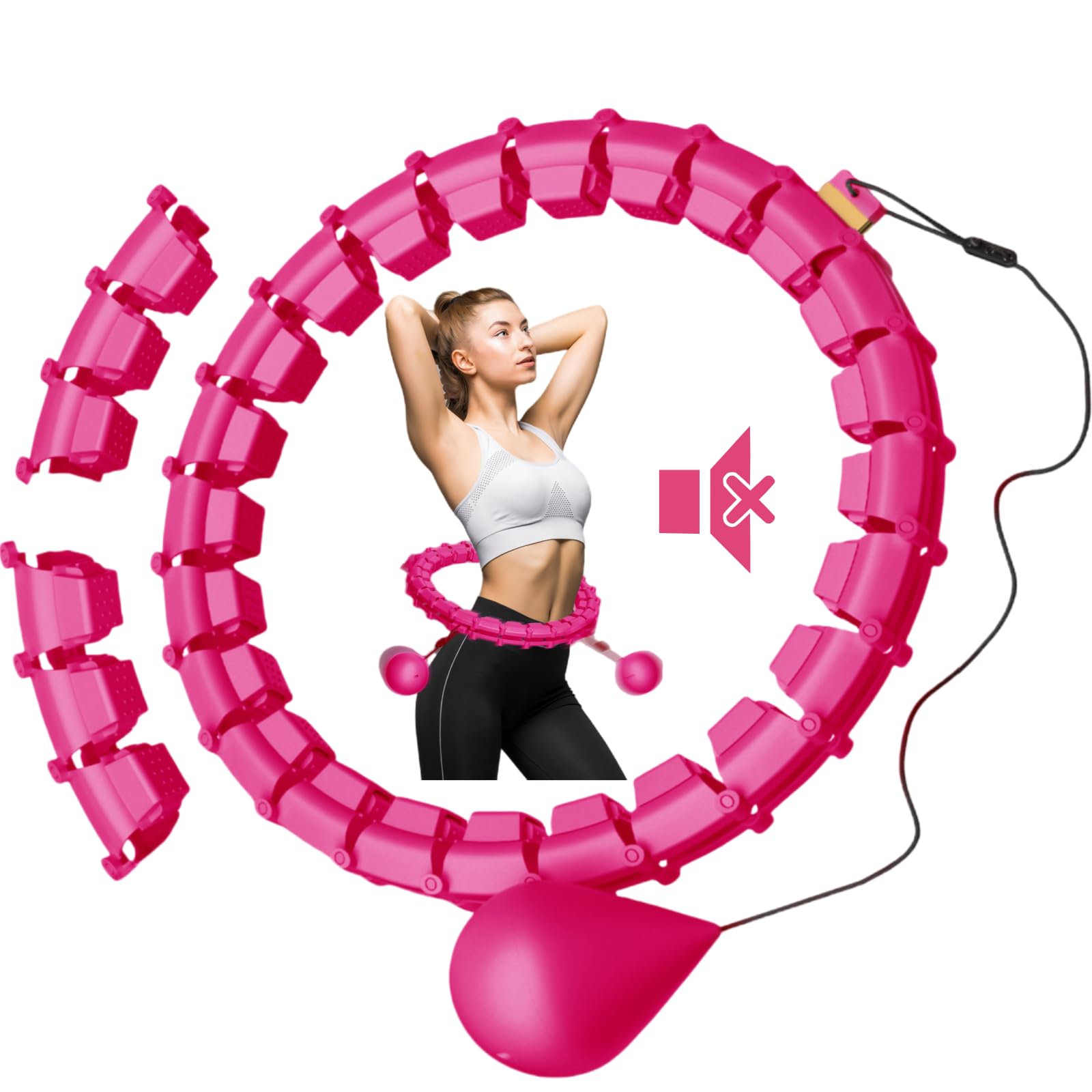 Smart Hoop Adult with Weight Ball, Ultra Quiet Hula Hoop for Weight Loss with 32 Removable Segments, Hullahub Hoop for Weight Loss, Max Waist Circumference 165 cm (Red)-image-34