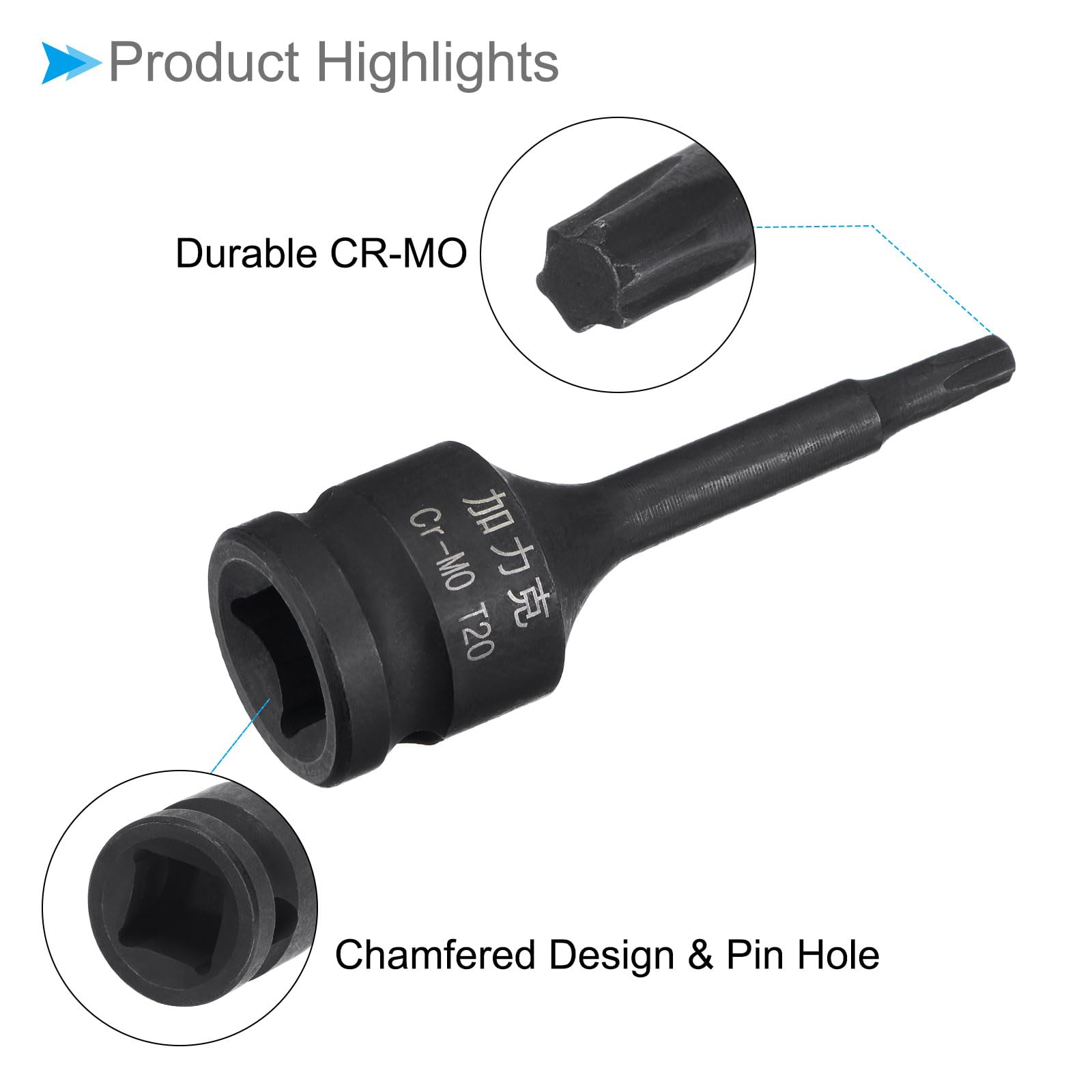 CoCud Impact Torx Bit Socket, T30 3/8" Square Drive 60mm Length, CR-MO Chamfer Design Pin Hole 6 Point Star Socket Bit - Image 4