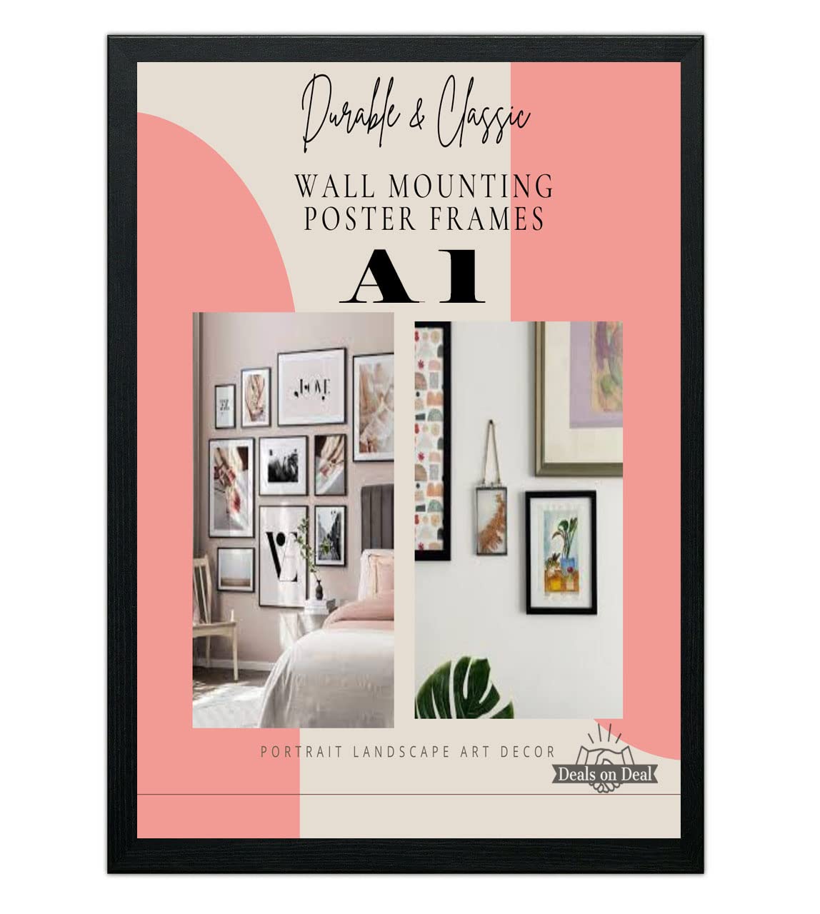 DEALS ON DEAL Modern Large A1 Wooden Picture Frame Photo Frame Wall Art Poster Frames With Clear Perspex Safety Glass to Hang Portrait or Landscape (A1 (59.4 x 84.1cm), BLACK)