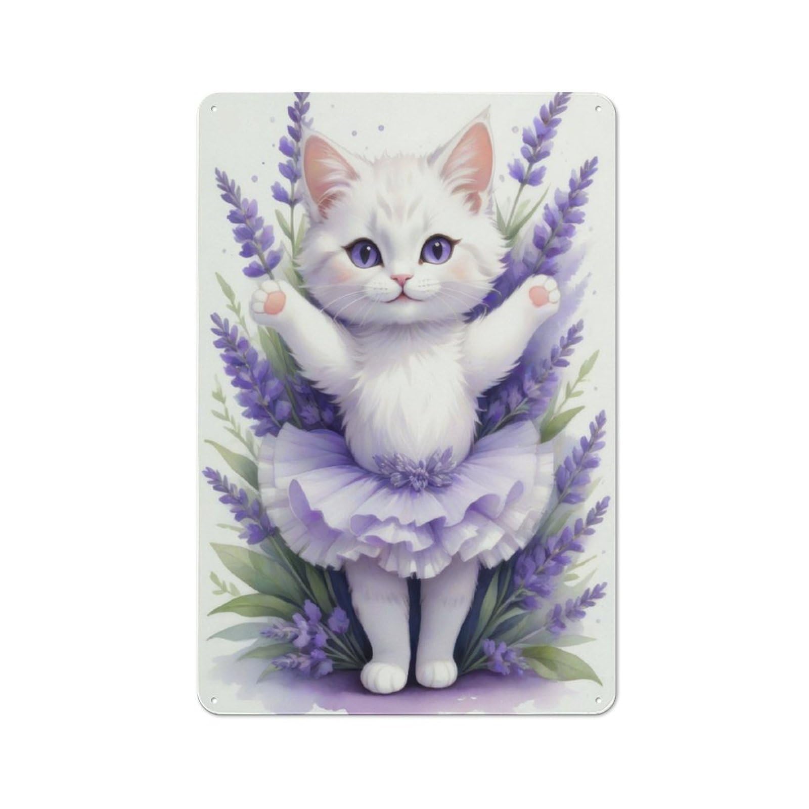 Junmoney Cute White Cat Ballerina Tin Wall Plaque 30X20cm With For Pub Or Café, A Decorative Christmas Gift For Hospitality Wall Decor Collectors