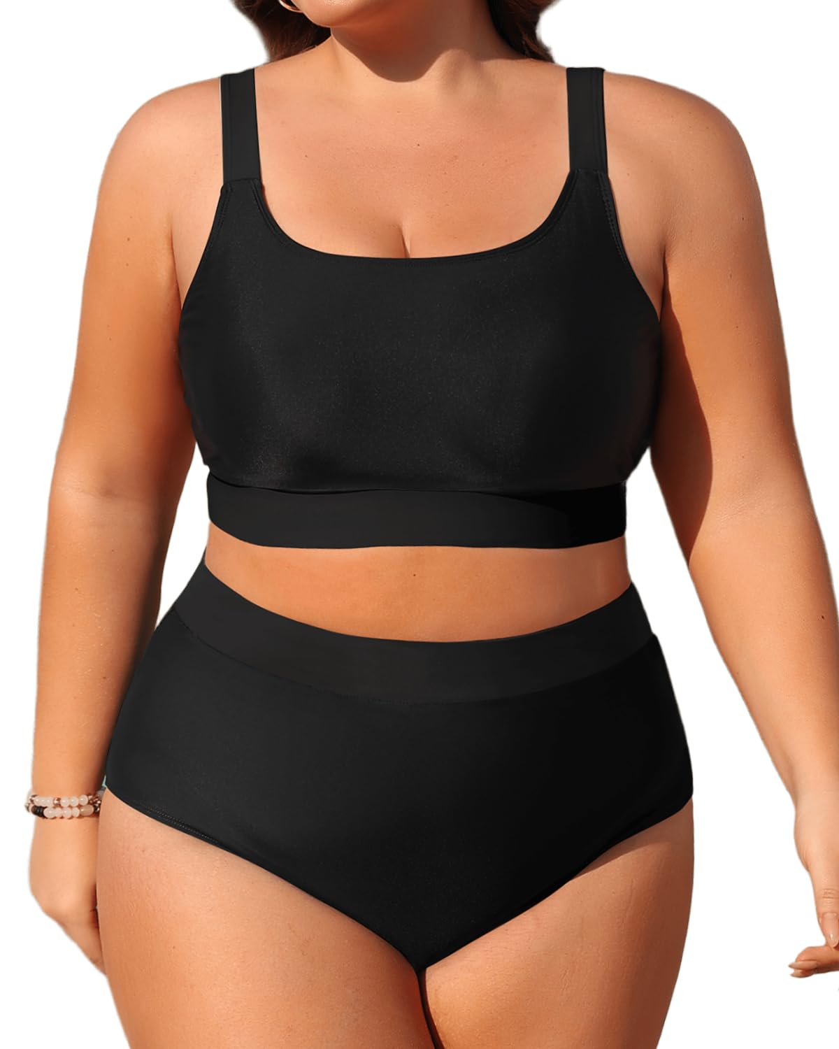 Daci Plus Size Two Piece Swimsuit High Waisted Bikini Set Sport Scoop Neck Swimsuit Full Coverage Bathing Suit