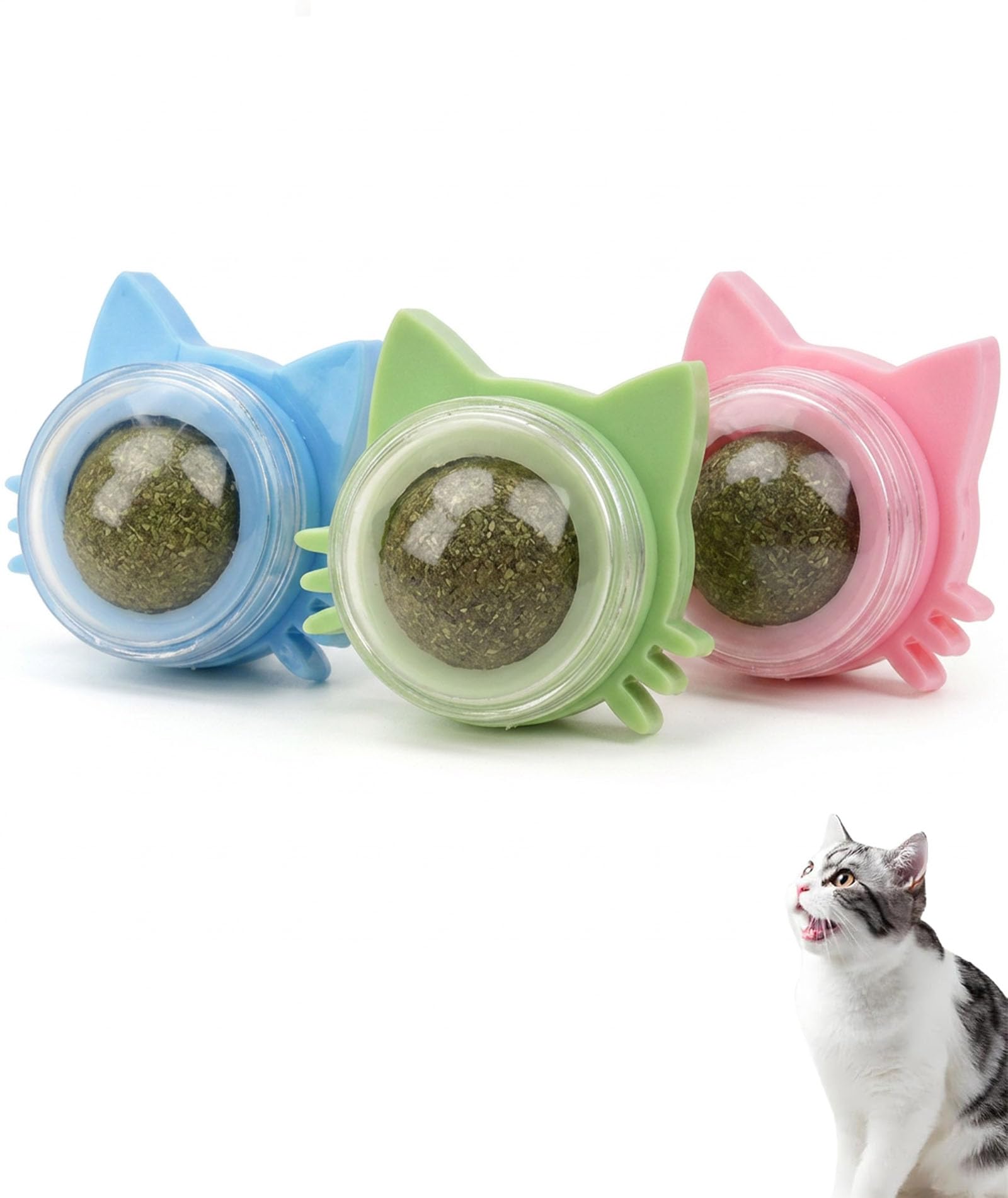 NHCDFA 3PCS Catnip Toys for Cats, Catnip Ball Set, Stress Relief and Relaxation for Feline Friends, Pink Blue Green Color Variety-image-14