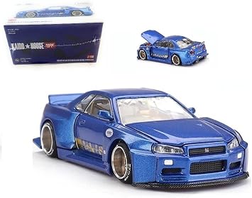 Diecast Model Car Compatible with Kaido House x Mini GT 164 Nissan Skyline GT-R R34 Kaido Works V2 Aero Shinjuku V2 Blue Limited Edition KHMG158