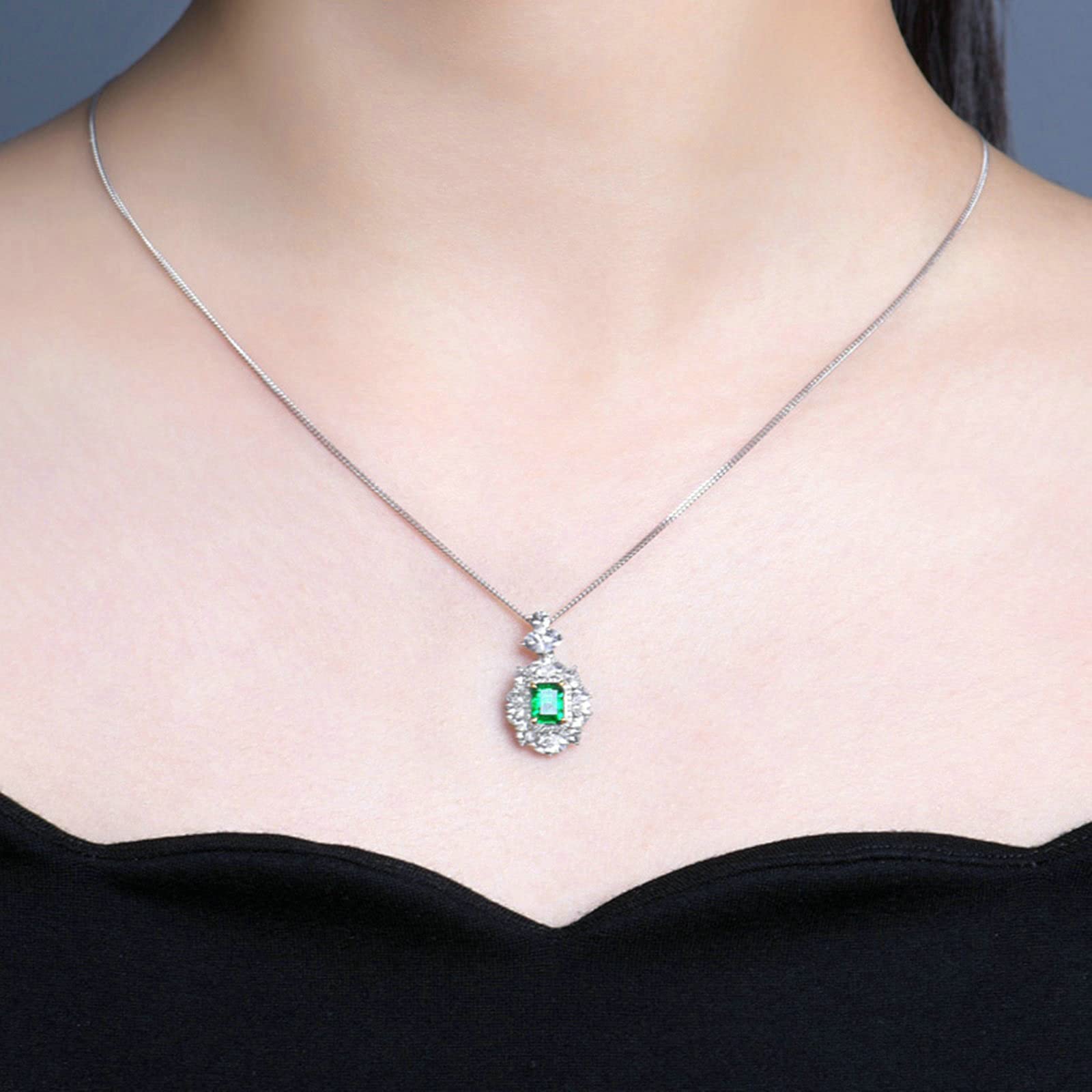 Delicado Collar para Mujer, Flor geométrica con Esmeralda creada en Laboratorio de 1 quilate, Oro de 18 Quilates/Plata de Ley 925, Collares con Colgante para niñas, Regalo para el día de la Madre/día