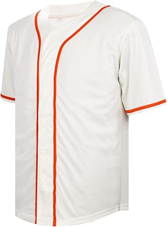 Blank Baseball Jersey for Men Plain Button Down Short Sleeve Sports Uniforms Hipster Hip Hop JerseyBeige-Orange-L