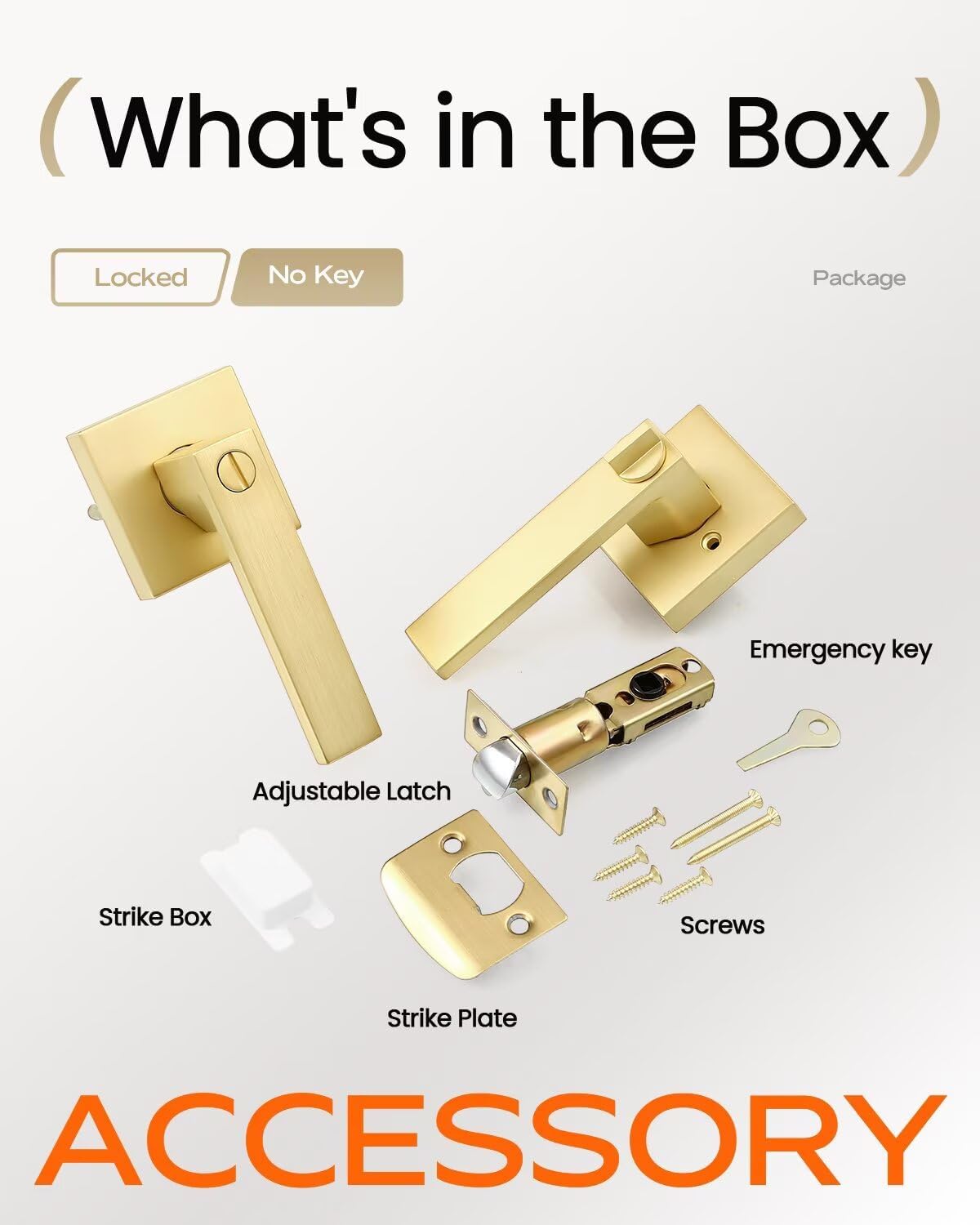 Leydebong 3 Pack Gold Door Knob with Lock, Door Handles for Bedroom, Bathroom Door Handles Interior, Gold Door Levers Interior for Left or Right Handed Doors