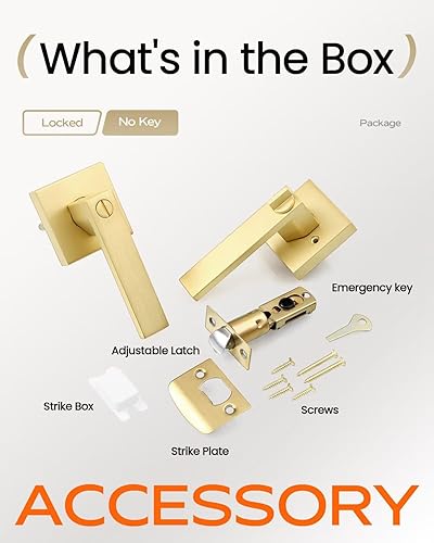 Miniatura 7 de Leydebong Paquete de 5 pomos de puerta dorados cepillados, pomos de puerta de dormitorio de aleación de zinc, manijas de puerta de privacidad