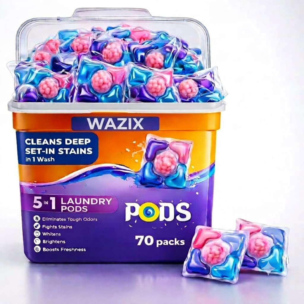 (PACK OF 70) 5-in-1 Magic Laundry Detergent Pods Pro | Tough Stain Remover for Top & Front Load Washing Machines | Floral Fresh Fragrance | Eco-Friendly Dissolvable Pods | 1 Pod = 1 Wash (5–7kg Load)-image-35