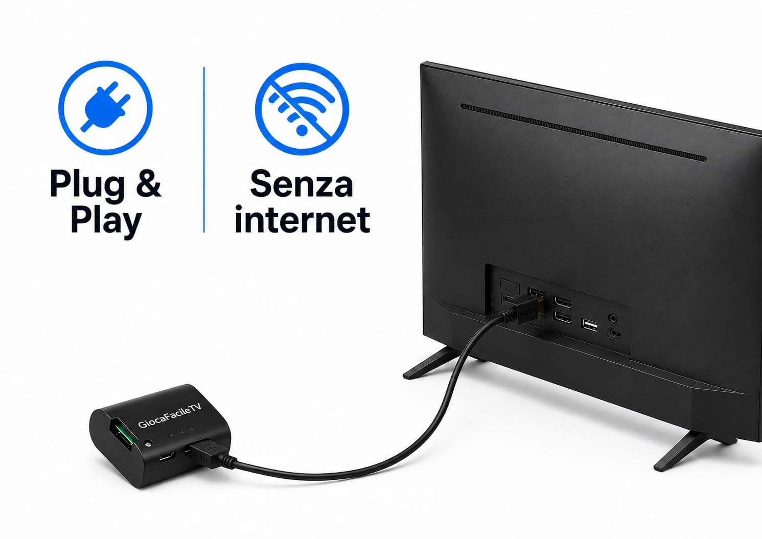 GiocaFacileTV - Console di Giochi per TV - Idea Regalo per Nonni e Genitori - Carte, Quiz, Cruciverba, Memoria - Pensata per Anziani, Telecomando Semplice e Caratteri Grandi - by Semplay