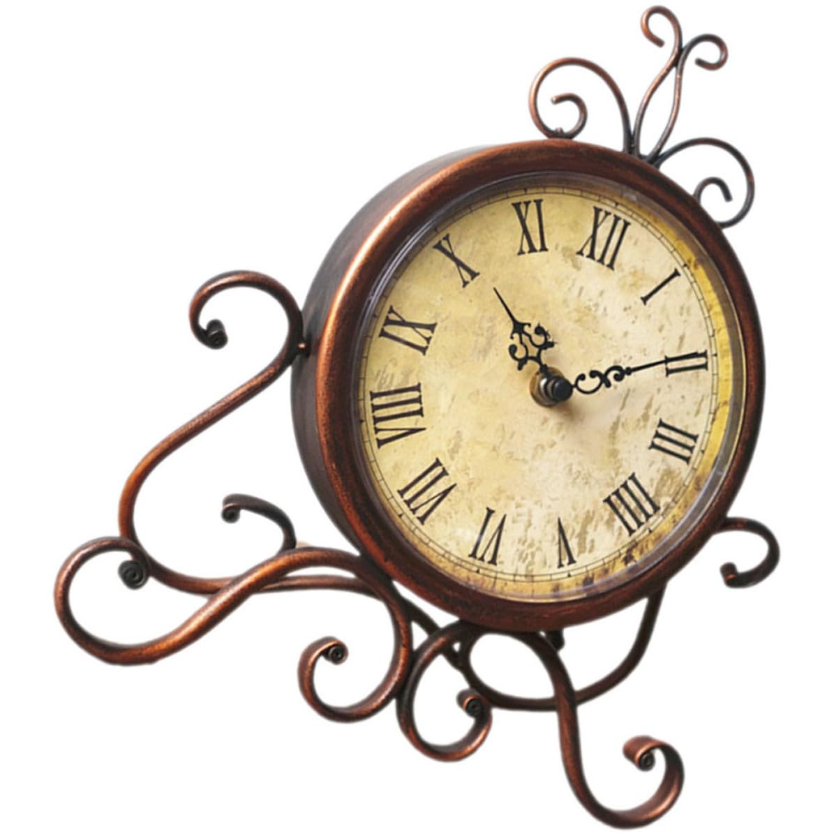 Reloj de mesa vintage de hierro y vidrio con diseño europeo clásico