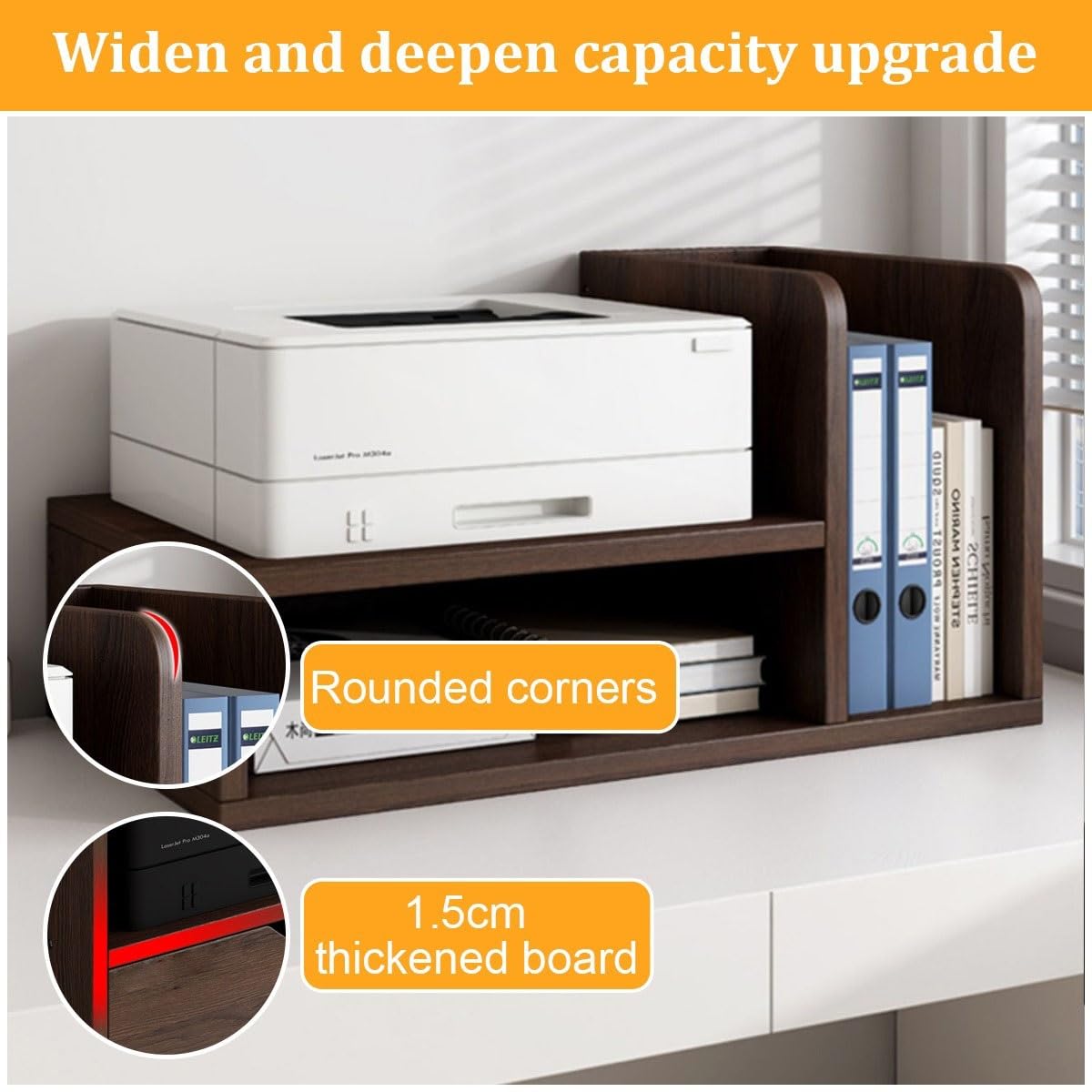 Mesa Impresora compacta para Espacios reducidos, Soporte para Impresora de Escritorio con estantería, Mueble Impresora a 2 Niveles para Oficina o casa, Mesa para Impresora(Brown)