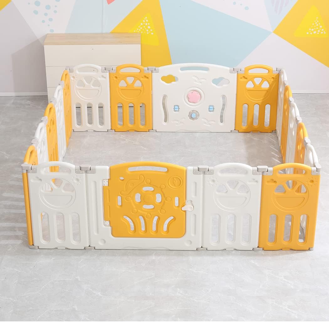 Royal Fortune 14 panel Foldable Baby Playpen for Kids with Extra Game Panel and Gate with Safety Lock Adjustable Shape for Toddlers Indoors or Outdoors(14 Panel)