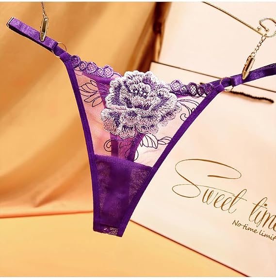 GRAYDREAM Women's Lingerie Japanese Jacquard Light Mature Style Breathable Mesh Low-waisted Adjustable Thong 6 Pieces