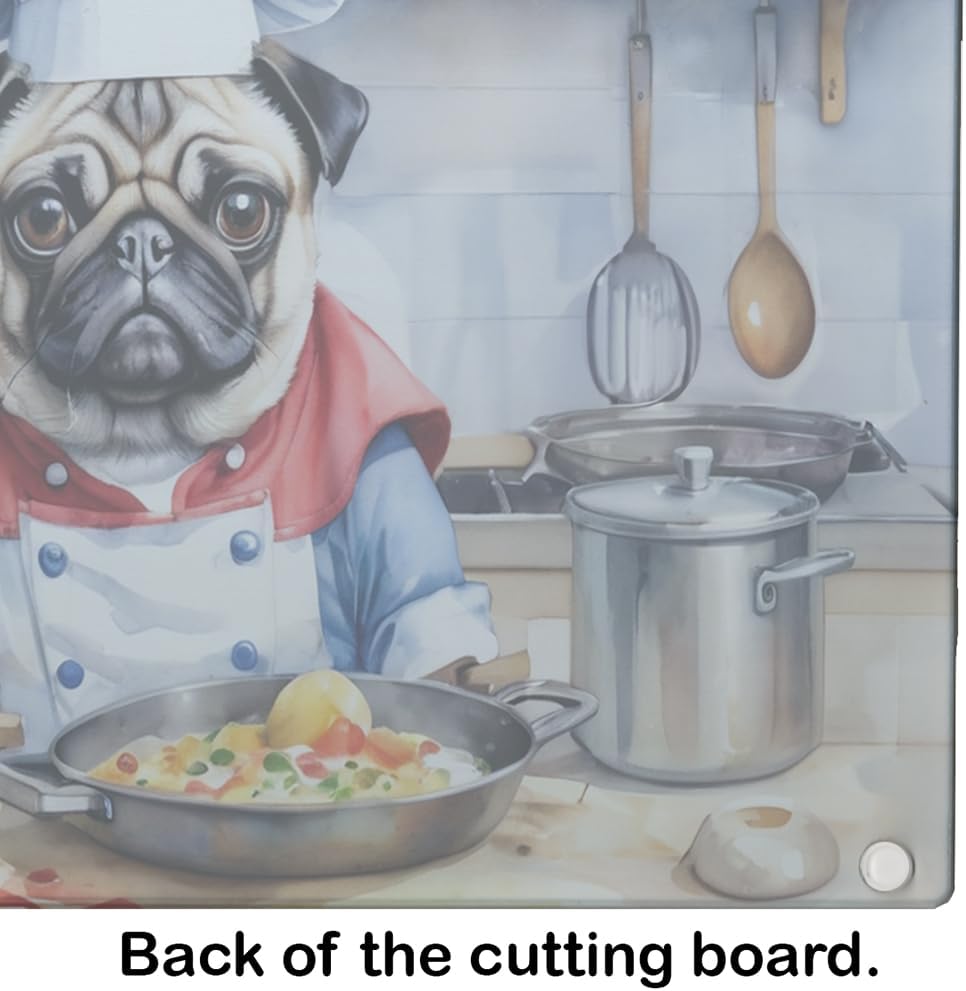 Caroline's Treasures DAC6311LCB Pug The Chef Glass Cutting Board Decorative Tempered Glass Kitchen Cutting and Serving Board Large Size Chopping Board