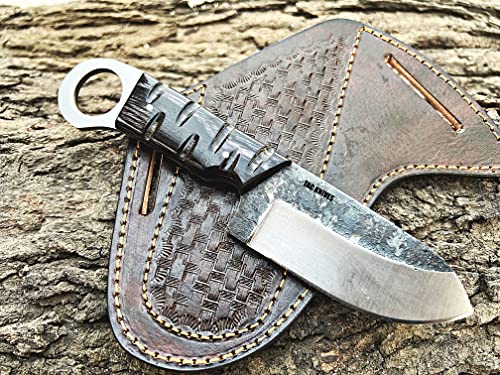 Tac Knives 7'' Full Tang Fixed Blade Outdoor Camping Hunting Knife In Sheath Gift For Him | 1095 High Carbon Steel Knife | Bushcraft Survival Knife Gift | Cowboy Knives | Pancake Leather Sheath (Black) #TOP3