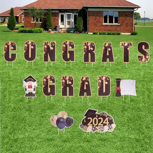 16 Pcs Graduation Yard Signs,Class of 2024 Grad Party Yard Signs with 32 stakes, Congrats Grad Outdoor Lawn Garden Waterproof Party Supplies for High School & College Celebrations