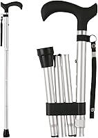 Vista 8 de Bastón plegable, altura ajustable de 5 niveles, ligero, portátil, plegable, bastones para caminar con correa para la muñeca y mango en T