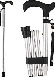 Folding Cane, 5-Level Adjustable Height Lightweight Portable Foldable Walking Canes with Wrist Strap and T Handle for Men Women Seniors