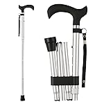 CLOKTA Folding Cane, 5-Level Adjustable Height Lightweight Portable Foldable Walking Canes with Wrist Strap and T Handle for Men Women Seniors (Silver)