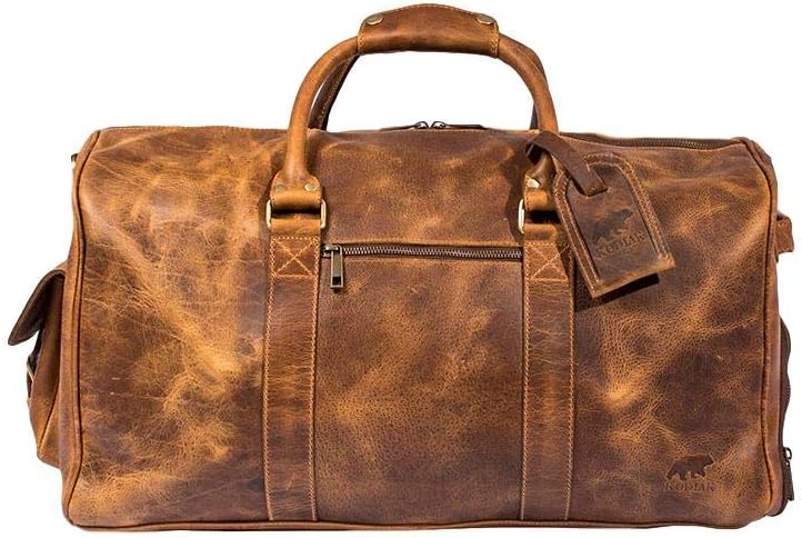  | Kodiak Leather Large Weekender Travel Duffel (60L), Canvas Overnight Outdoor Bag (Antique Brown) | Travel Duffels