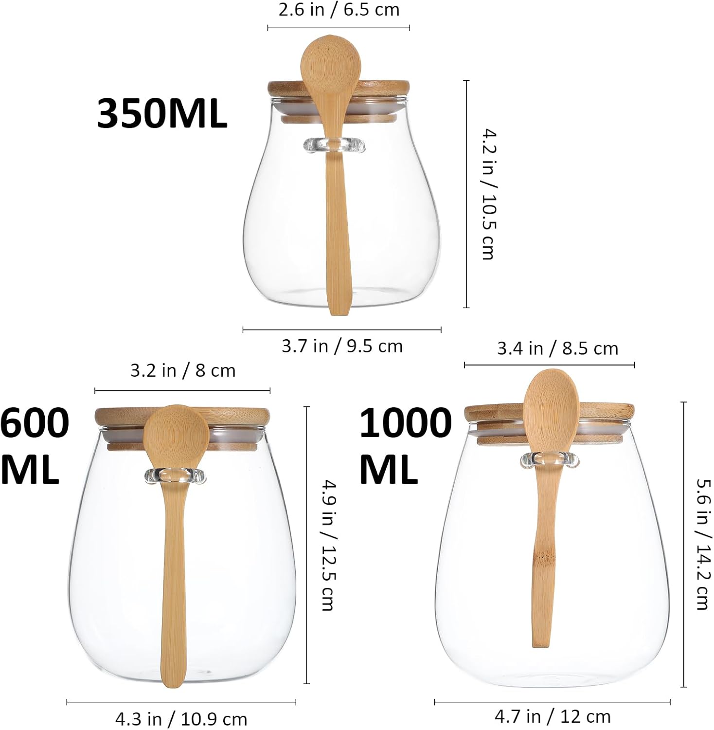 STOBAZA 3pcs Glass Tea Jars Spoon Airtight Storage Containers for Tea Nuts and Snacks Elegant Organizers Lids for Kitchen