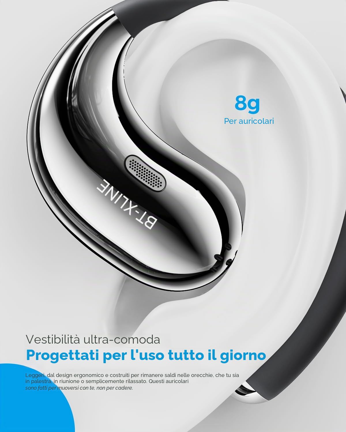 Micool Cuffie open-Ear Bluetooth 6.0, clip on auricolari senza fili con tempo di riproduzione 36H, riduzione del rumore, auricolari vivavoce, vestibilità comoda, per corsa, fitness e viaggi