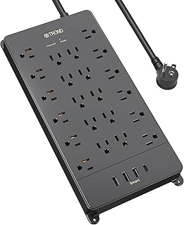 Surge Protector Power Strip - TROND 5ft Flat Plug Extension Cord with 4 USB Ports, 1875W/15A, 4000 Joules, 22 Widely Outlets Desk Charging Station for Home, Office, Dorm Essential, ETL Listed, Black