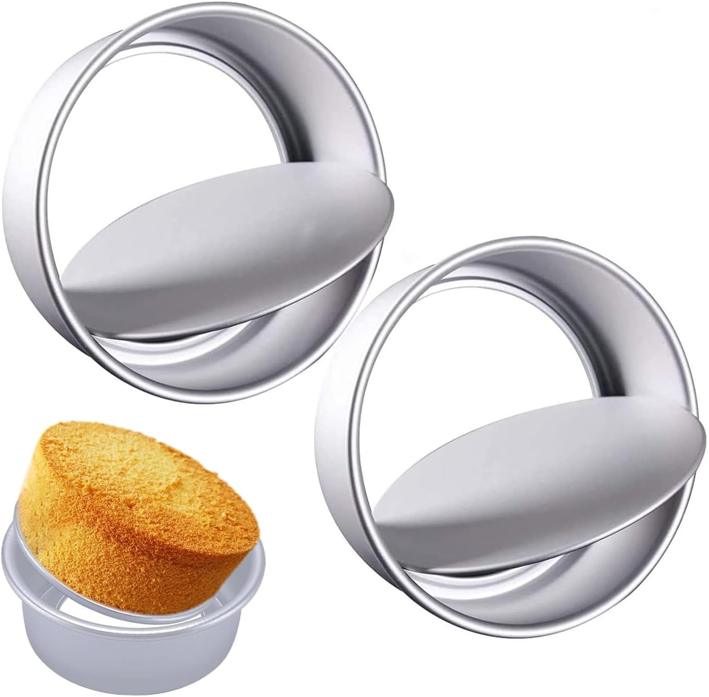 4 Inch 2 Pcs Round Cake Tin Non-Stick Aluminum Bakeware Moulds Loose Base Removable Bottom for Mousse Chiffon Cakes Birthday Wedding Christmas Cake Baking Pan Dishwasher Safe