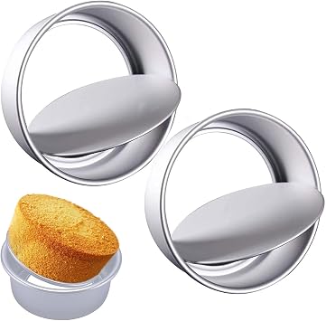 4 Inch 2 Pcs Round Cake Tin Non-Stick Aluminum Bakeware Moulds Loose Base Removable Bottom for Mousse Chiffon Cakes Birthday Wedding Christmas Cake Baking Pan Dishwasher Safe