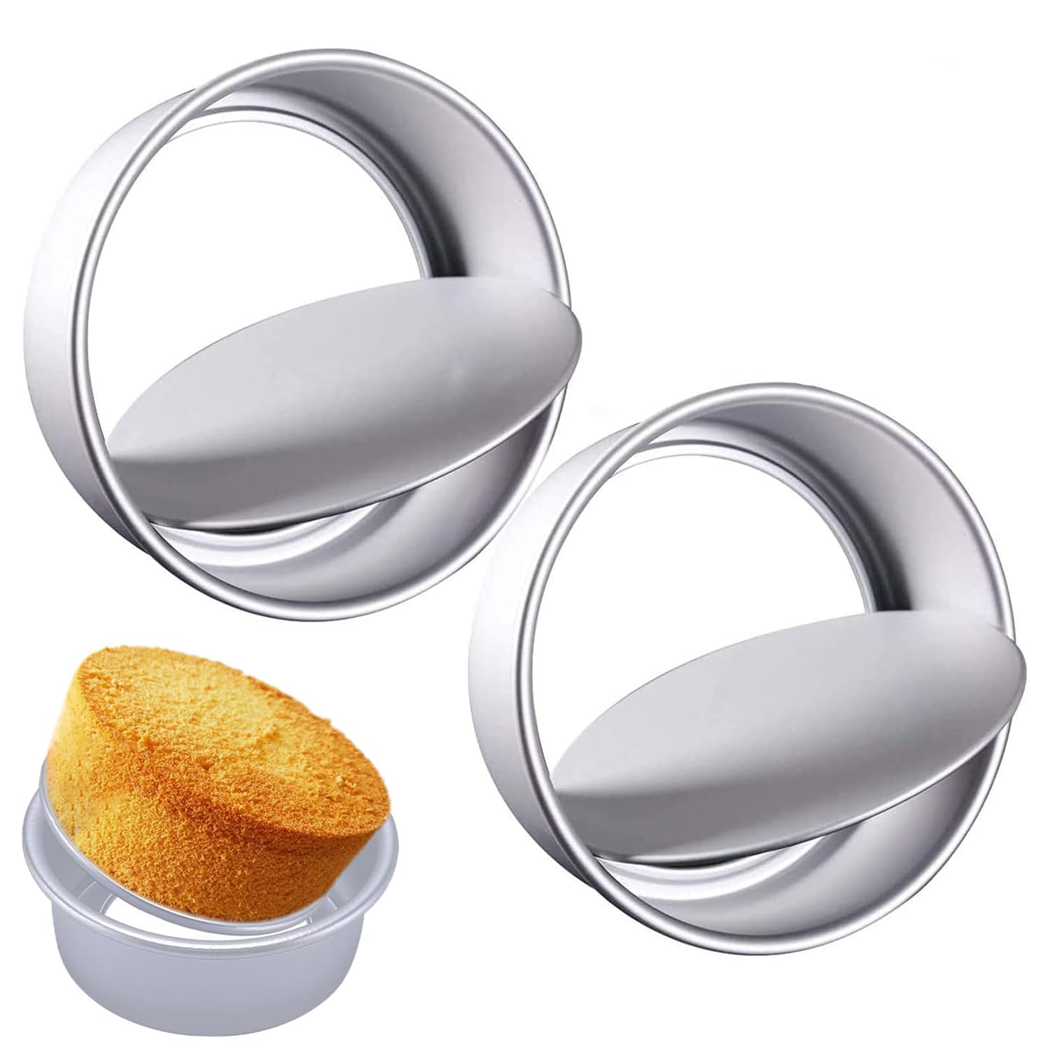 4 Inch 2 Pcs Round Cake Tin Non-Stick Aluminum Bakeware Moulds Loose Base Removable Bottom for Mousse Chiffon Cakes Birthday Wedding Christmas Cake Baking Pan Dishwasher Safe