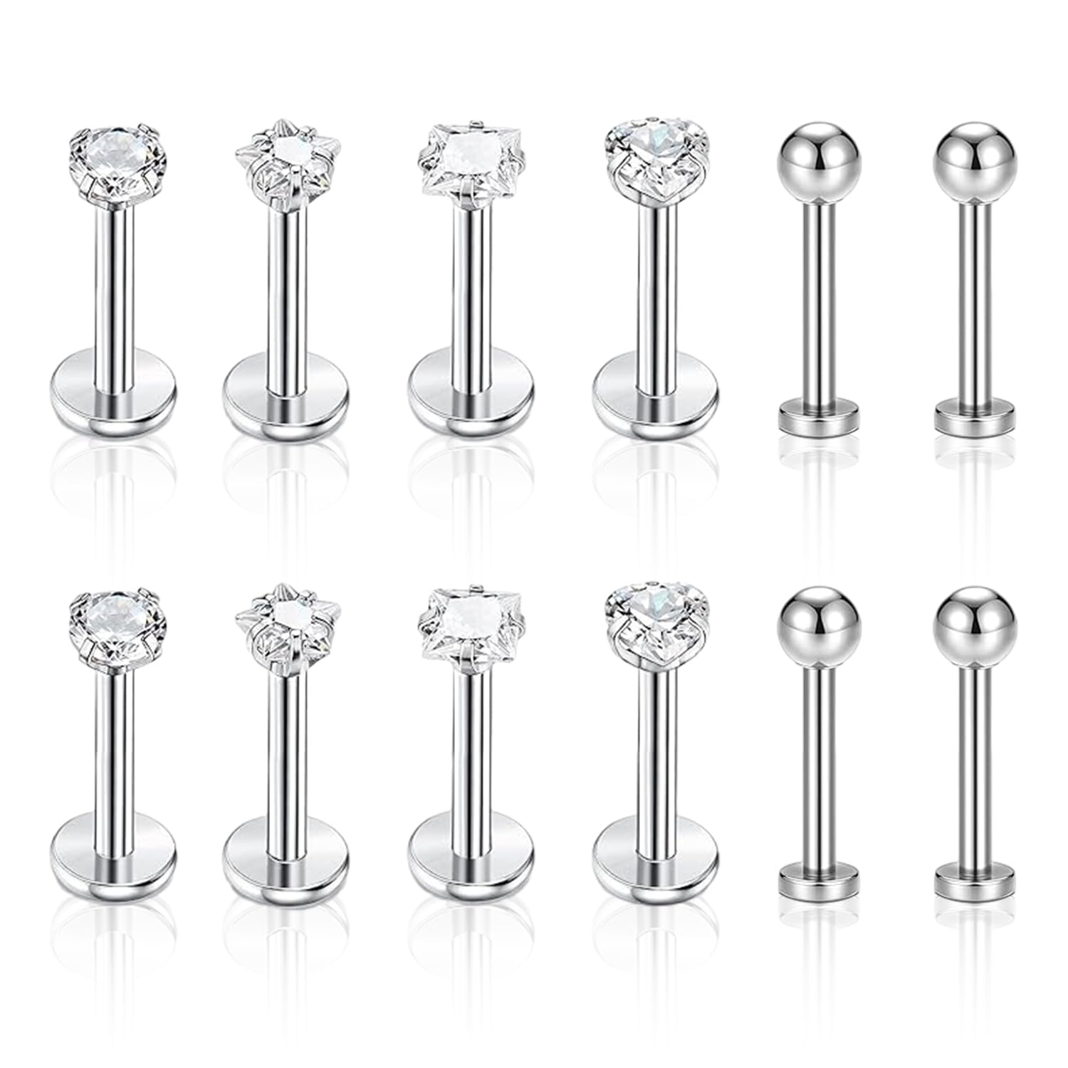 ZIOYA Paquete de 12 Piercings para Tragus de 16G de Acero Inoxidable Piercing para Labio Piercing para Oreja Juego de Anillos para Nariz Piercing para Labio para Hombres y Mujeres