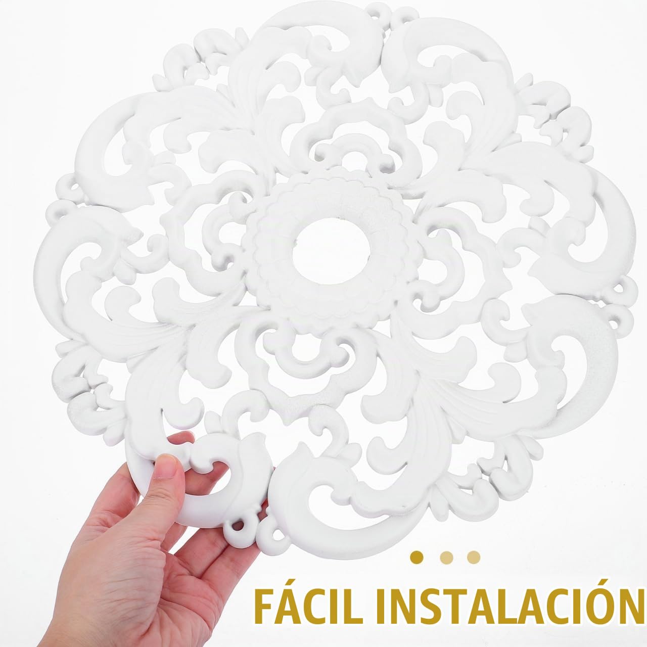 TOPBATHY Rosetón Techo Decorativo Estilo Europeo En Ps Medallón De Lámpara De Techo Tallado Calado De 12.20 X 12.20 X 0.39 in Para Dormitorio Hogar Y Espacios Comerciales