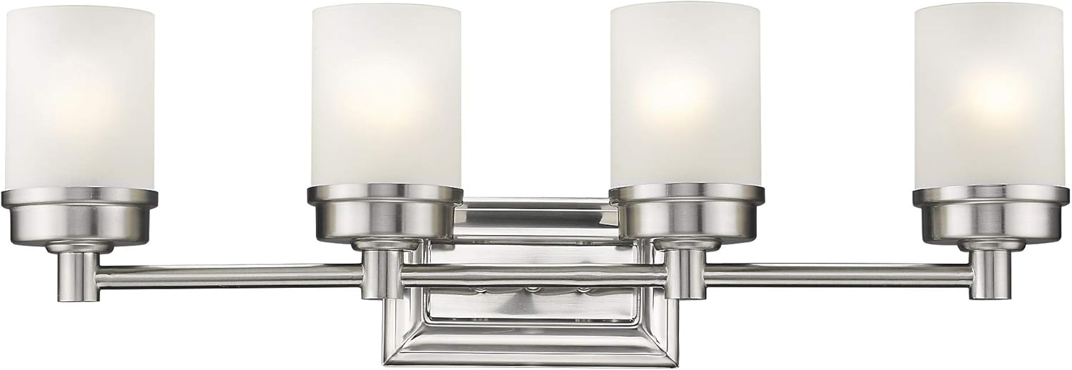 Traditional Interior Bath Lighting Fixture,4-Lights Bathroom Vanity Lights in Brushed Nickel with Frosted Seeded Glass