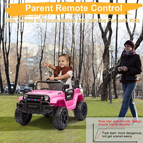 VALUE BOX Kids Ride On Truck 2.4G Remote Control, Kids Electric Ride-on Car 12V Battery Motorized Vehicles Age 3-5 w/ 3 Speeds, Spring Suspension, LED Lights, Horn, Music Player, Seat Belts (Pink) - Thumbnail 3