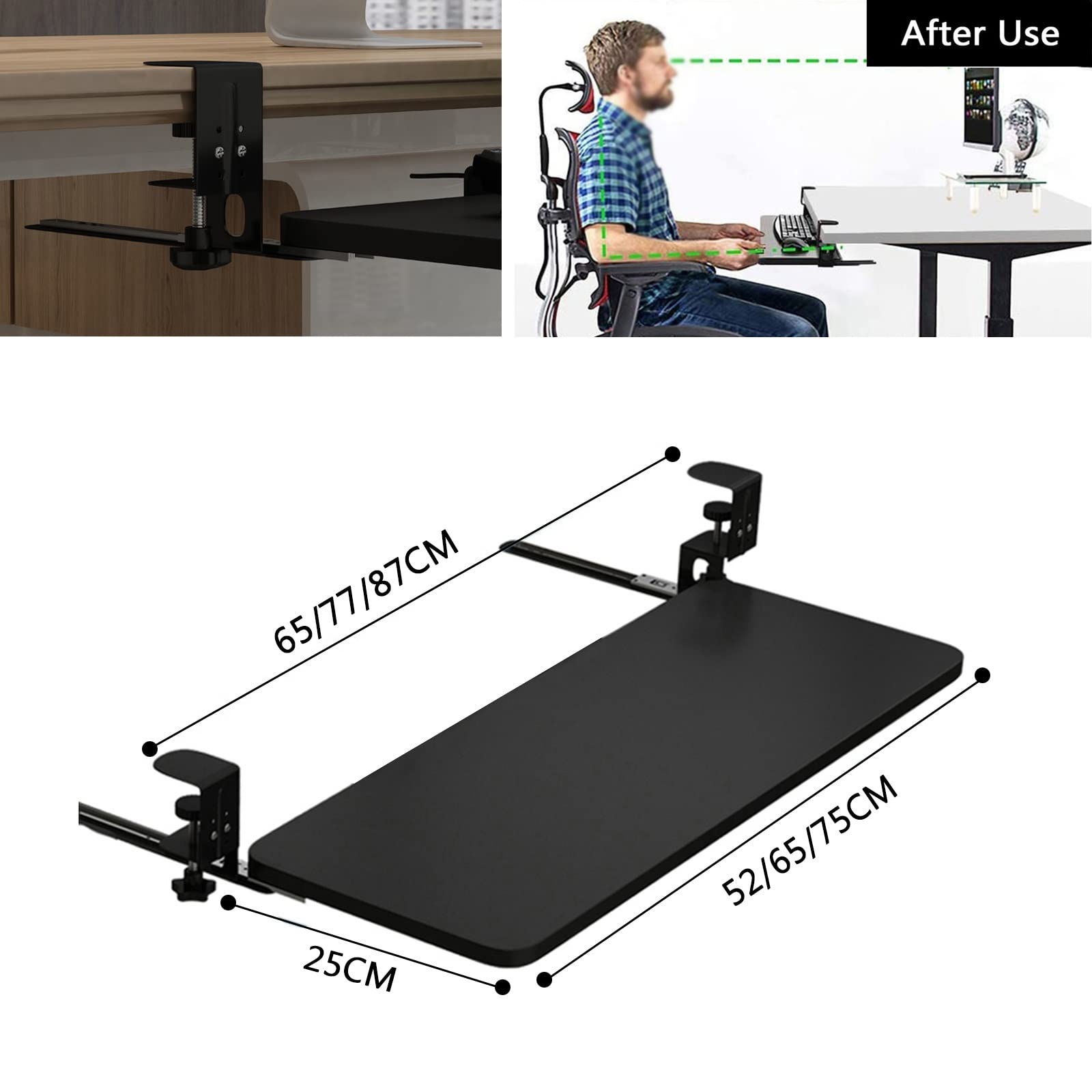Ergonomische Schreibtisch-Handgelenkstütze aus Holz und ausziehbare Tastaturablage, stabile ausziehbare Plattform für Komfort unter dem Schreibtisch, Tastaturablage, erhältlich in Schwarz