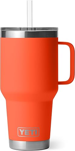 Miniatura 77 de YETI Rambler - Vaso de viaje con asa y tapa con pajilla, de 42 onzas, con aislamiento al vacío con asa, acero inoxidable, color azul ola grande Azul