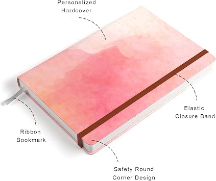A5 Hardcover Lined Journal Notebook, 160 Pages Pink