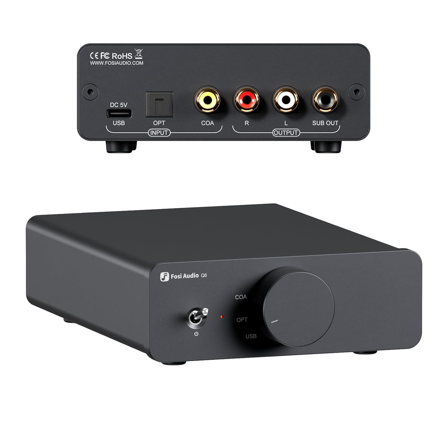 Fosi Audio Q6 Mini DAC Haut De Gamme - Convertisseur USB/OPT/COA Vers RCA, Haute Résolution 32bit/768kHz
