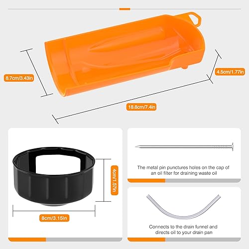 Miniatura 7 de Moko Juego de llaves de aceite y embudo para automóvil, 16 piezas de llenado de cárter de motocicleta + embudo de filtro de aceite sin goteo + junta
